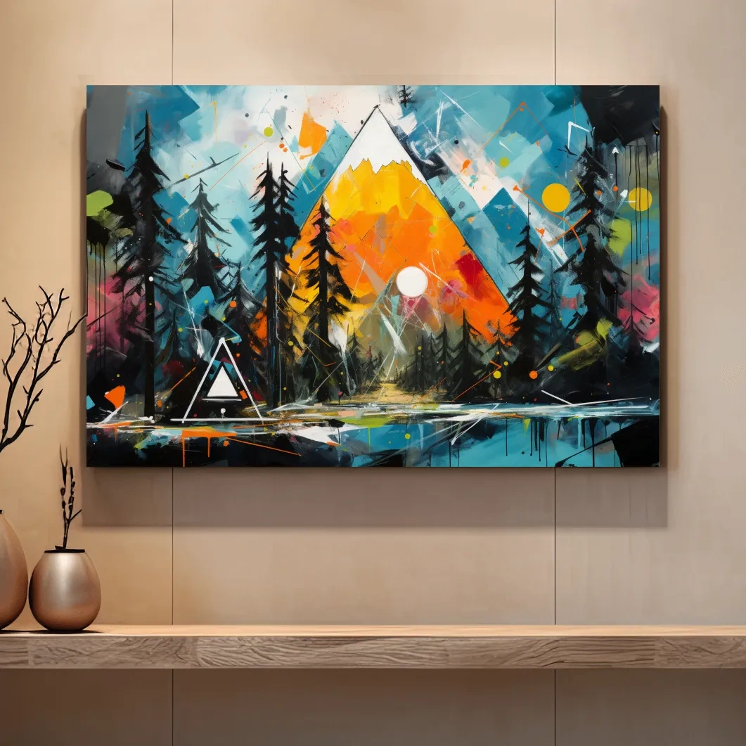 Colorful energetic style alpine mountain painting