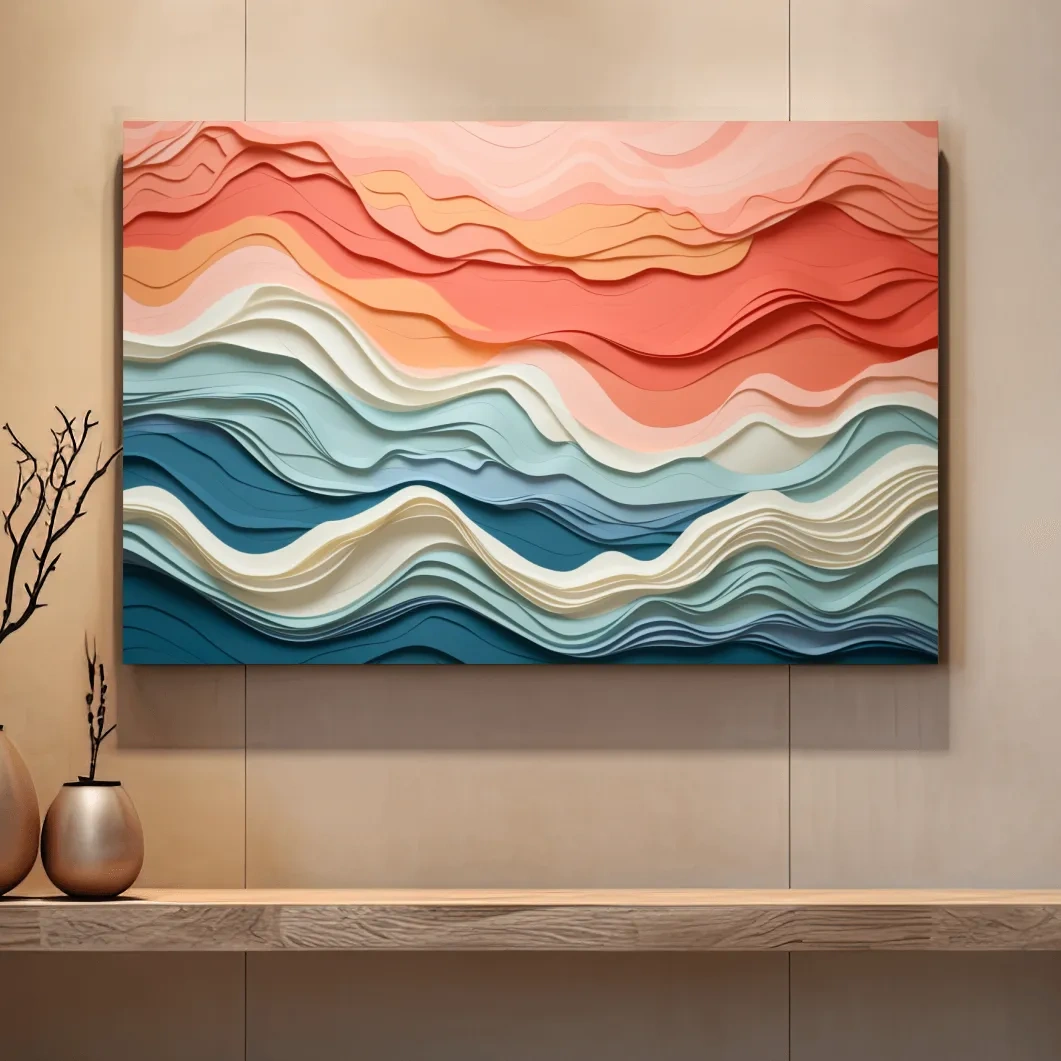 Layered Abstract Topographic Waves - 3D Paper Cut Style Wall Art