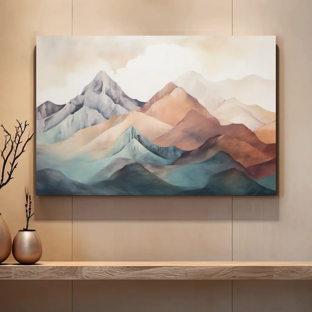 Subtle pastel painting of mountain ranges