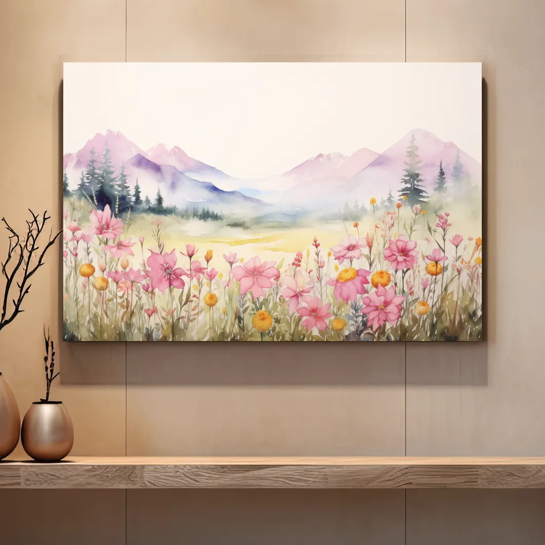 Watercolour painting of pastel alpine flowers