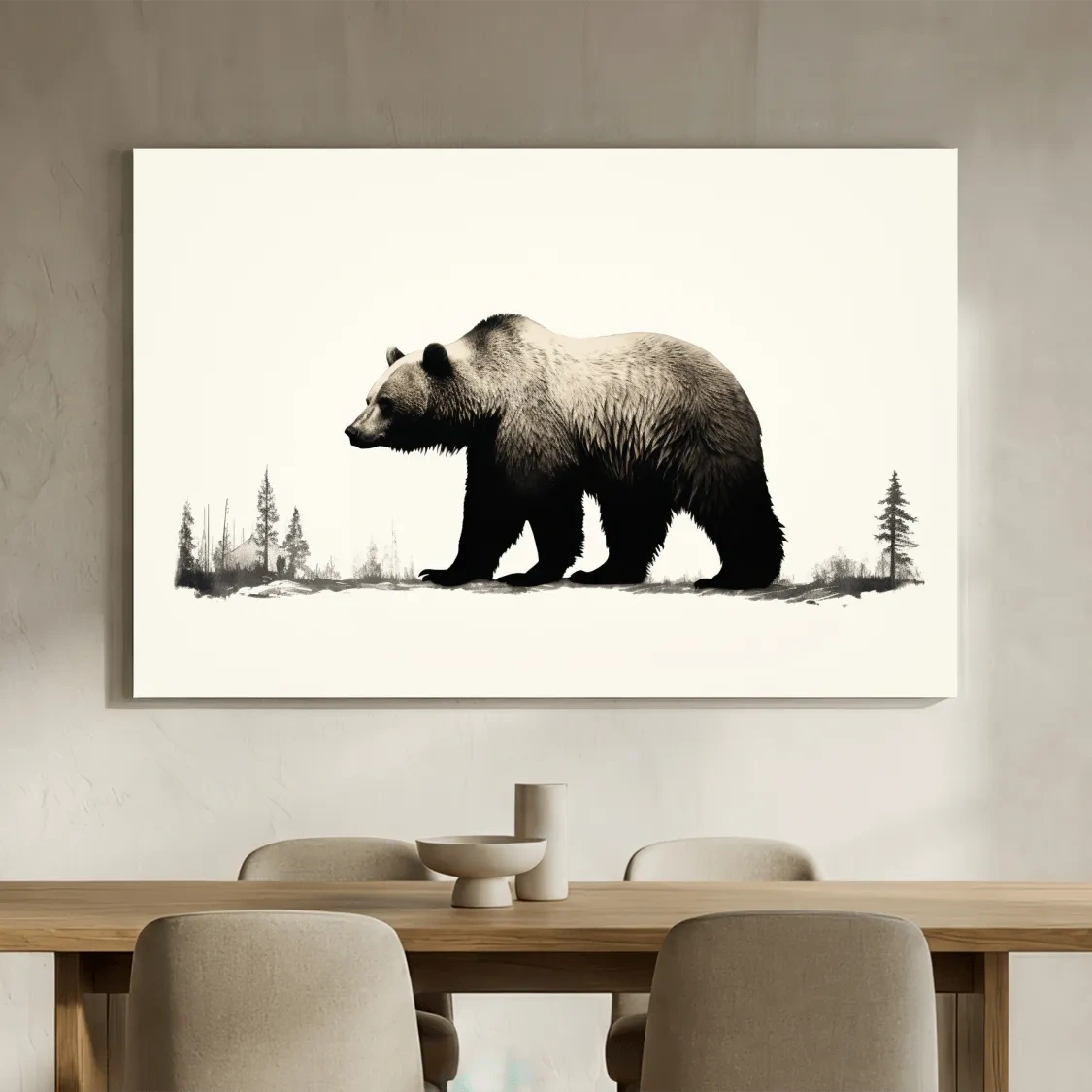 Minimalist Grizzly Bear Silhouette - Black And White Wildlife Wall Art