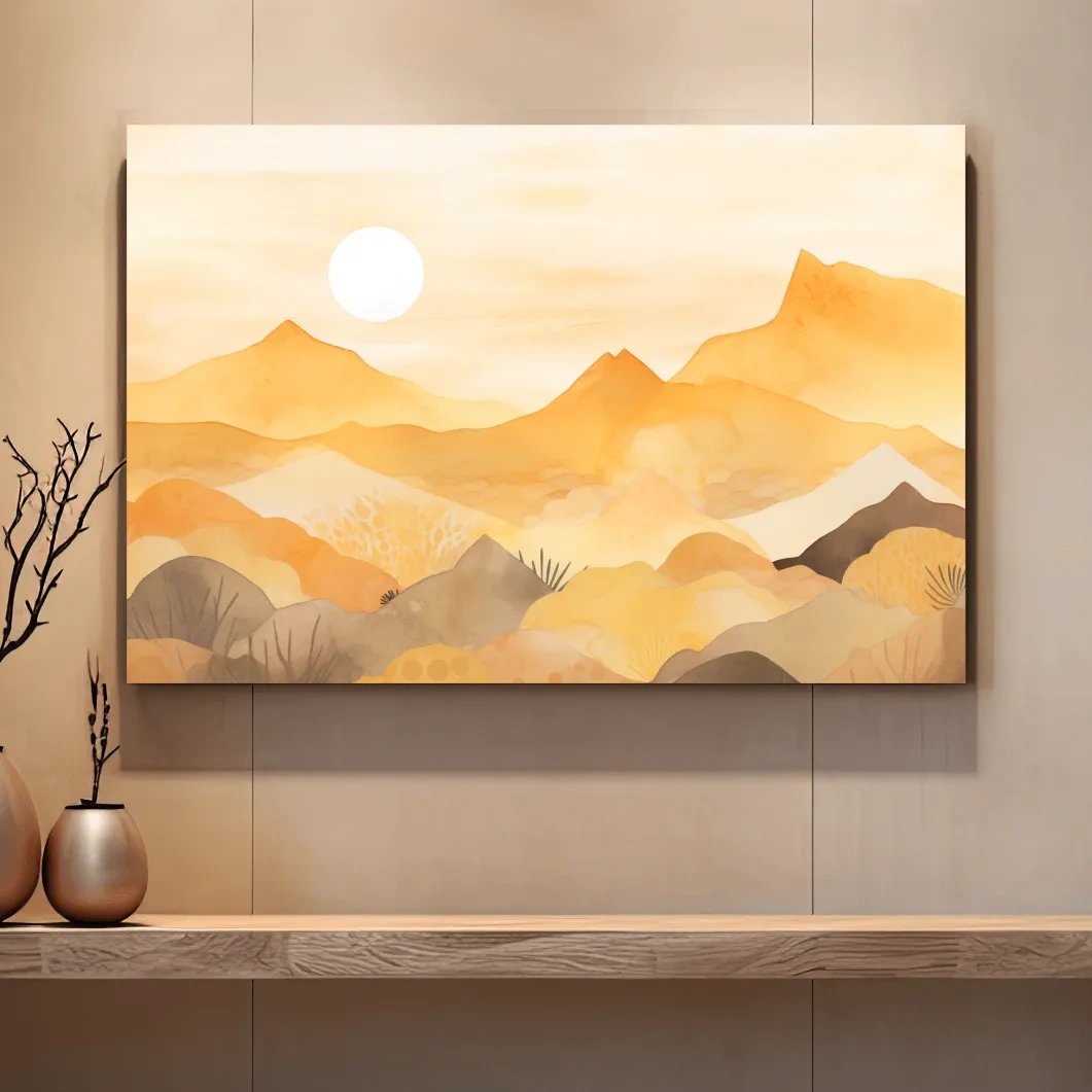 Watercolour painting of expressionism mountain landscapes
