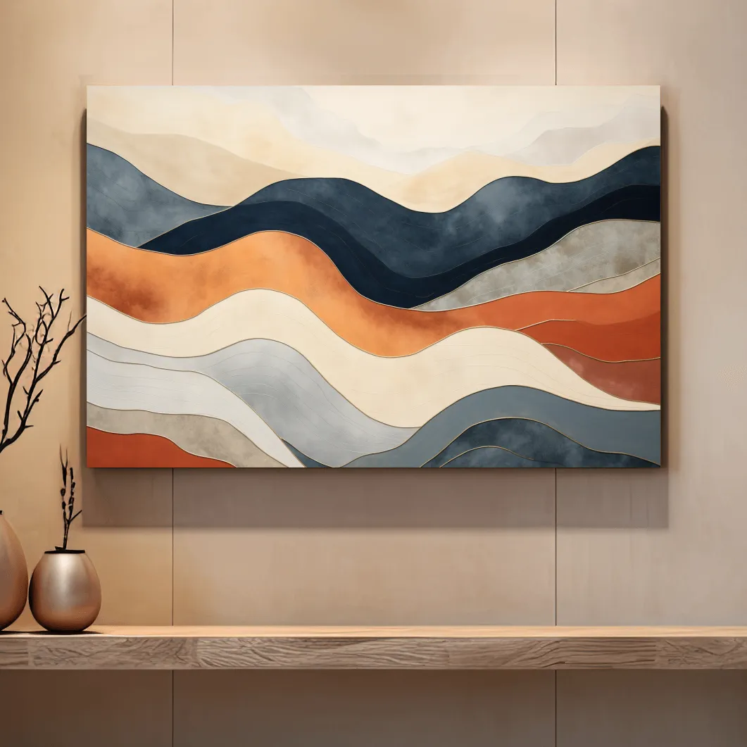 Rolling abstract mountain shapes, mid century style art