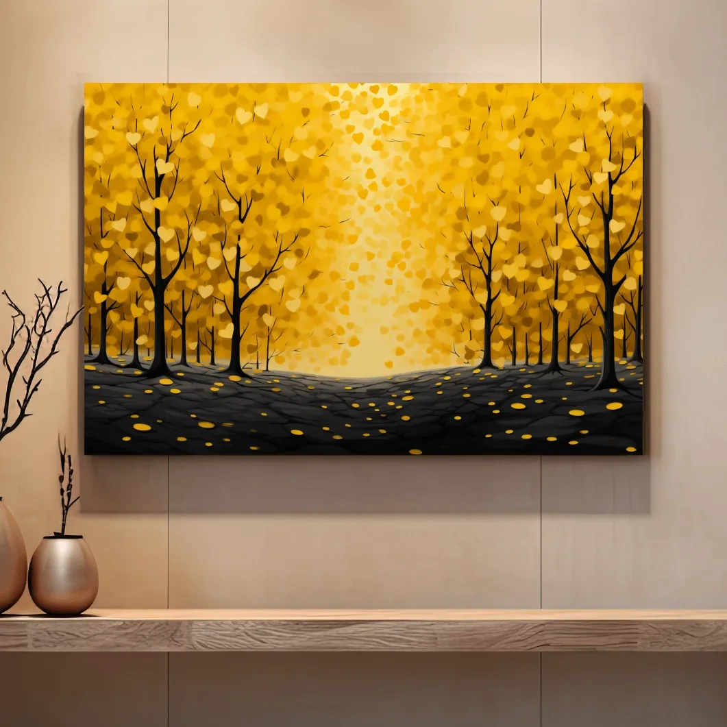 Autumn forest made from love heart leaves
