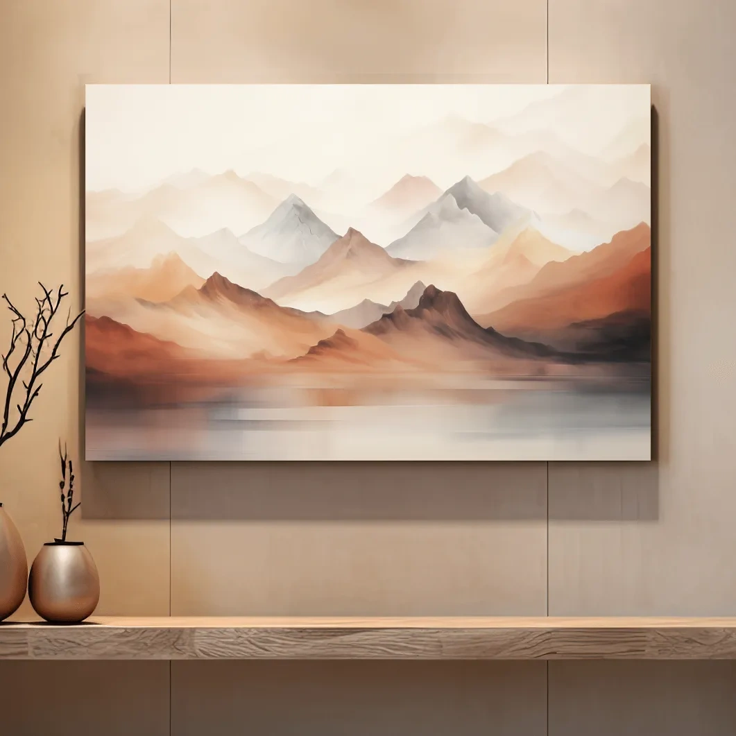 Pastel Mountain Range Watercolor - Warm Neutral Landscape Wall Art