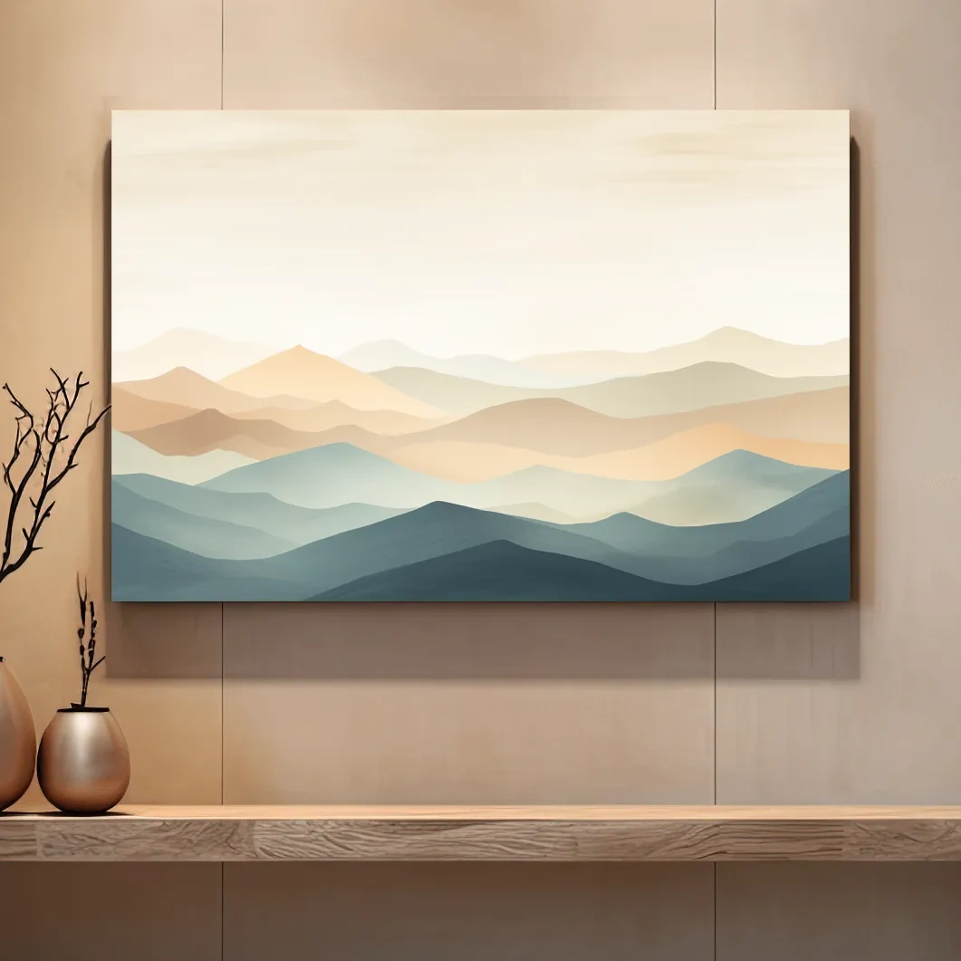 Minimalist Pastel Layered Mountain Landscape - Serene Abstract Nature Wall Art
