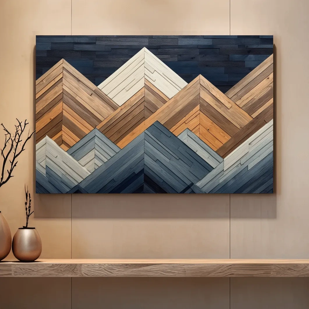 Geometric Wood Plank Mountains - Modern Rustic Canvas Wall Art