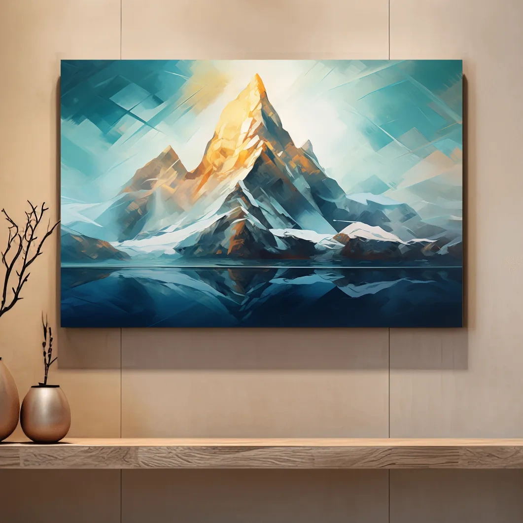 Vibrant glacier mountain art, palette knife style painting