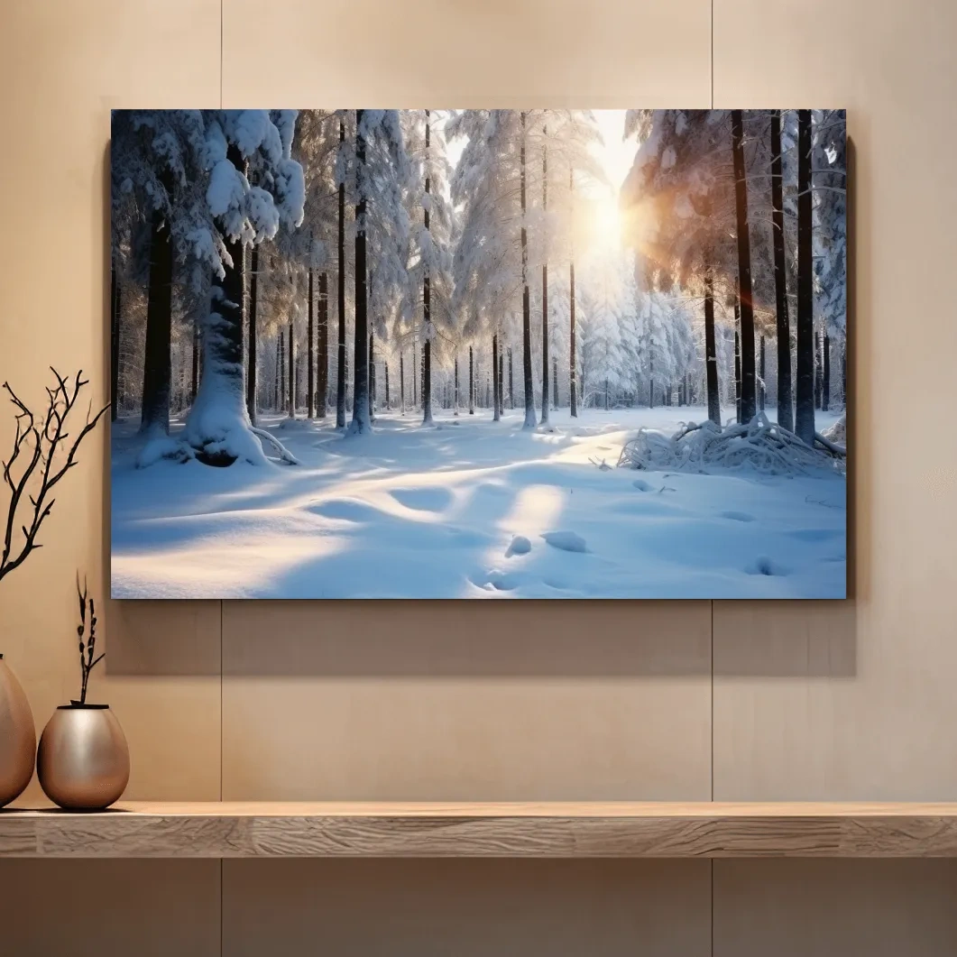 Sunny snowy forest floor, photographic art