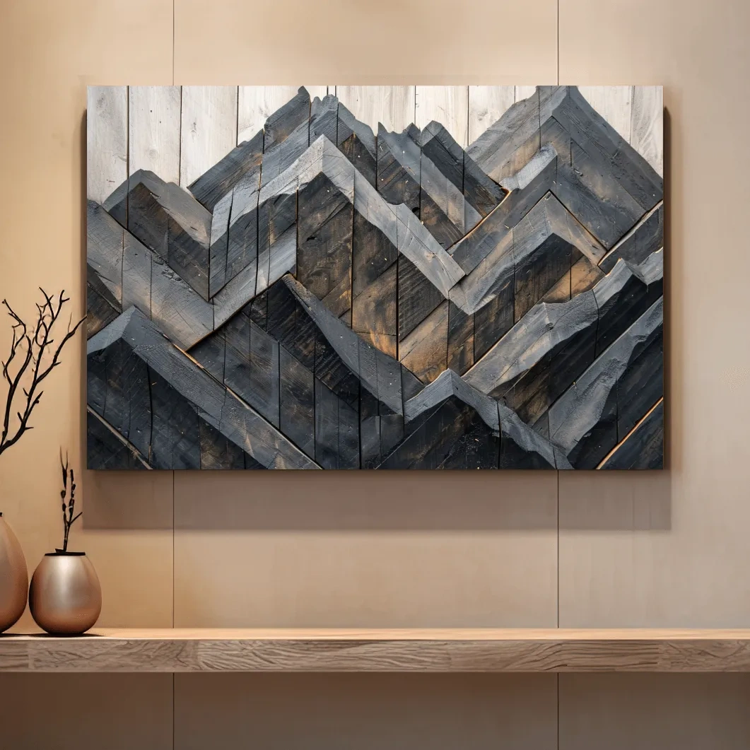Rustic mountain art, wooden pallets effect