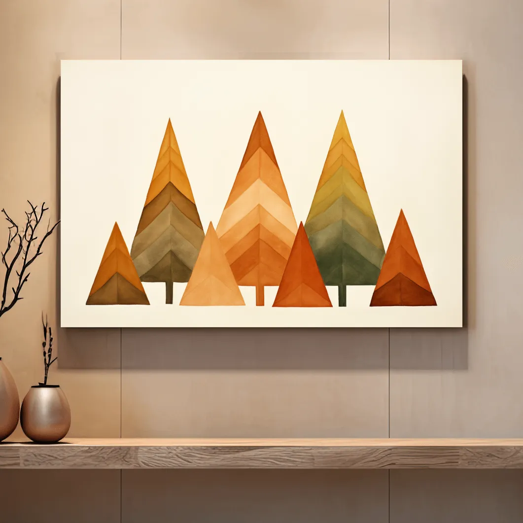 Minimalist Watercolor Pine Tree Forest - Scandinavian Geometric Nature Wall Art