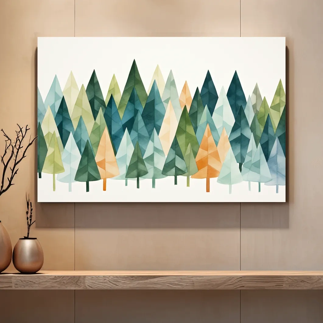 Watercolor Pine Forest Landscape - Modern Scandinavian Wall Art