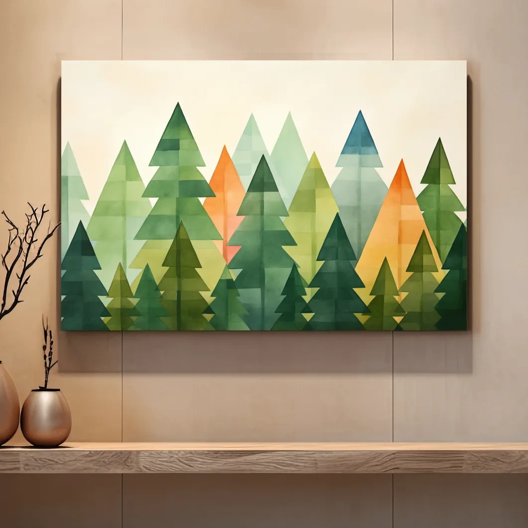 Minimal forest artwork, bohemian rustic trees wall art