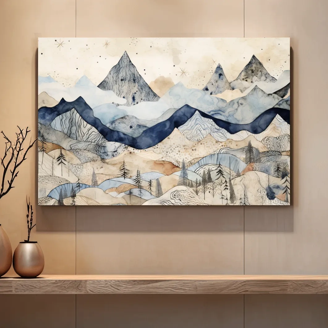 Patchwork Watercolor Mountain Range - Modern Alpine Landscape Wall Art