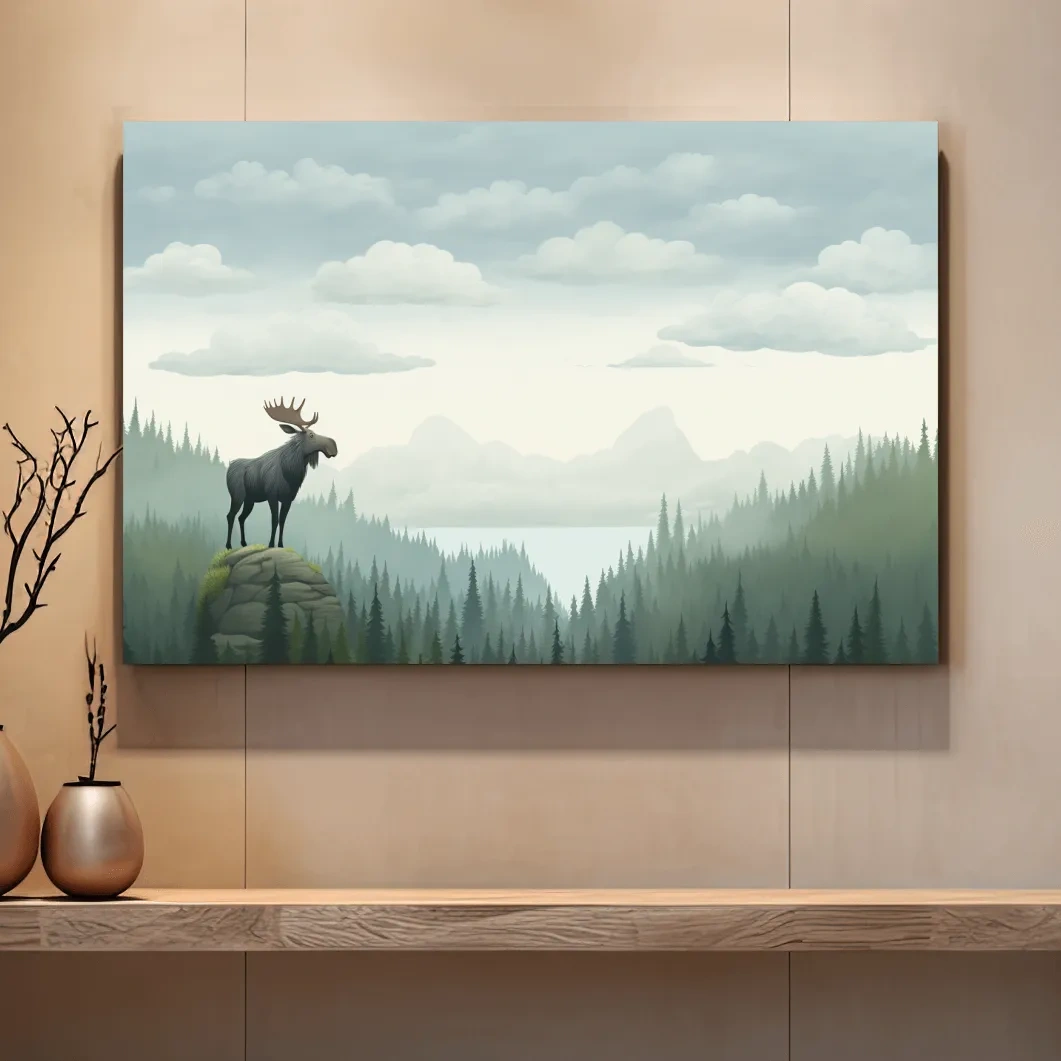 Childrens illustration of a majestic moose, nursery wall art