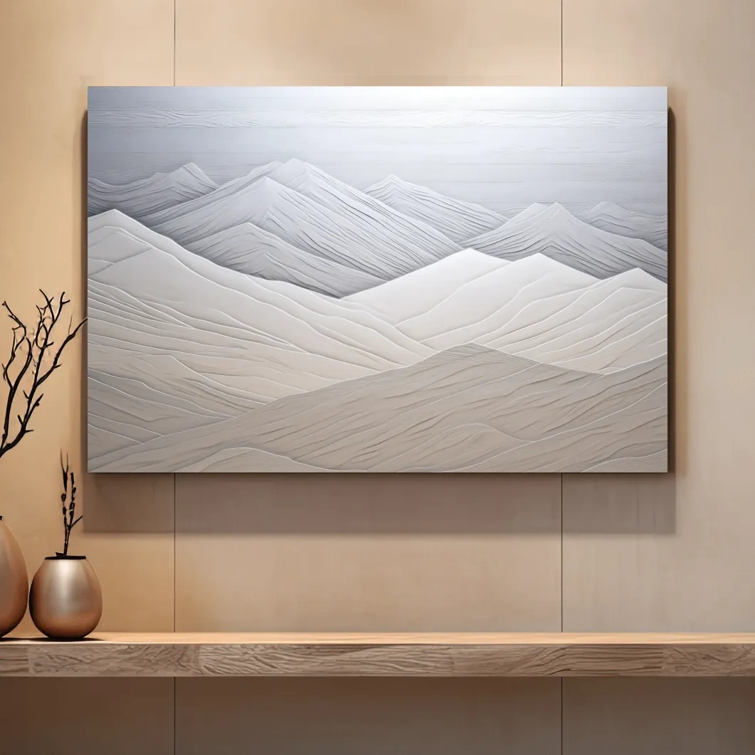 Minimalist Layered Mountain Relief Landscape - Monochrome Wall Art