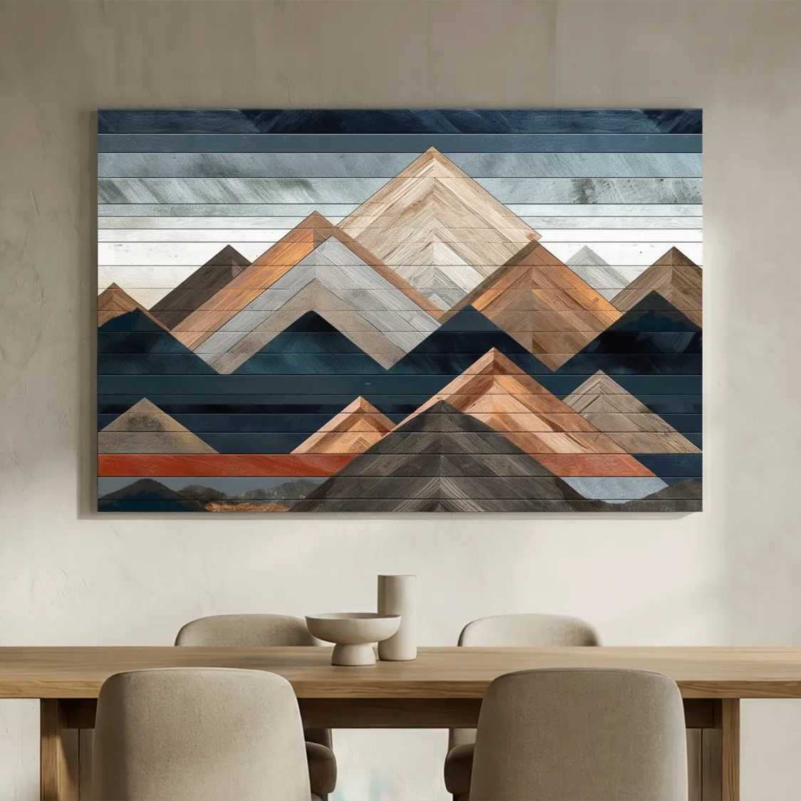 Geometric Woodgrain Mountain Peaks - Modern Abstract Landscape Wall Art