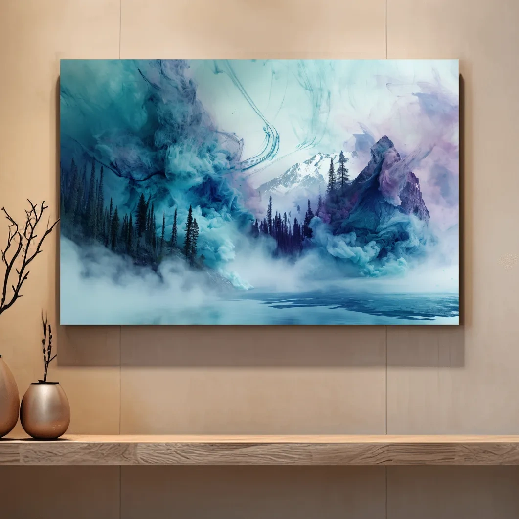 Ethereal Misty Alpine Forest & Mountains - Surreal Abstract Landscape Wall Art