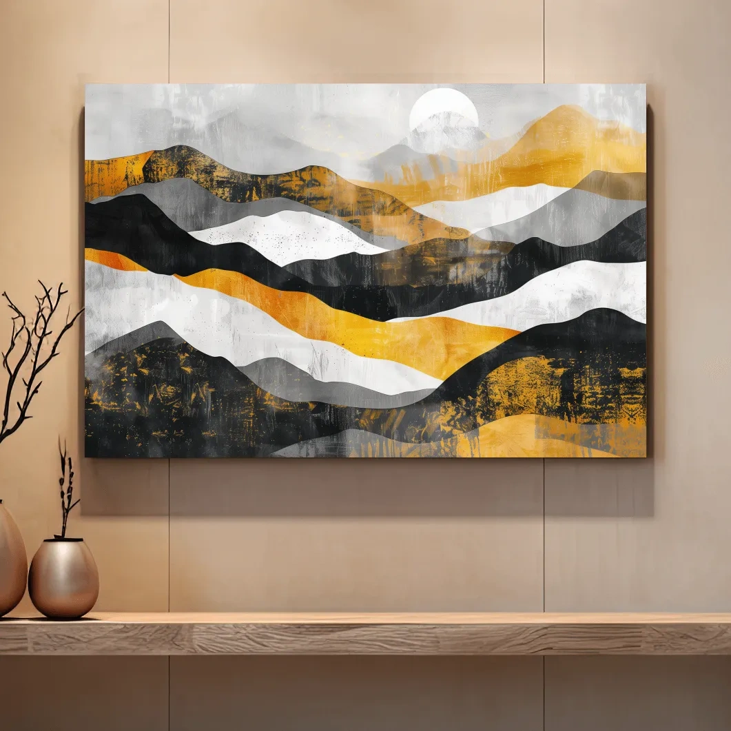 Textured elegant mountain artwork, large format abstract wall art