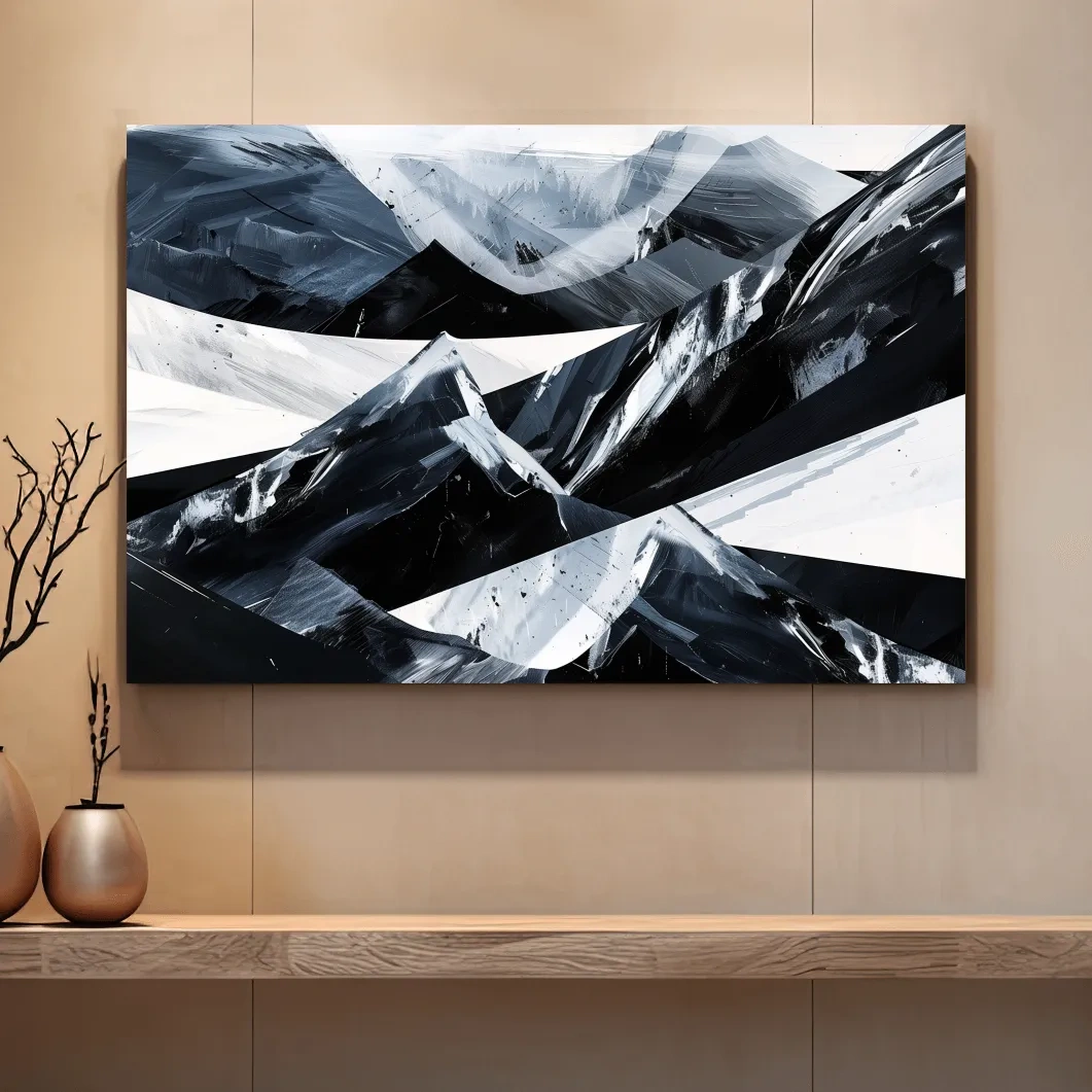 Modern abstract black and white mountain wall art painting