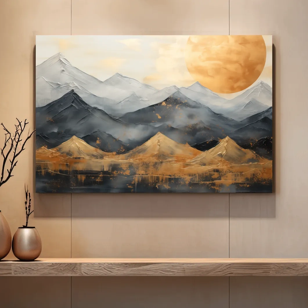 Elegant gold leaf style painting of mountain scenery