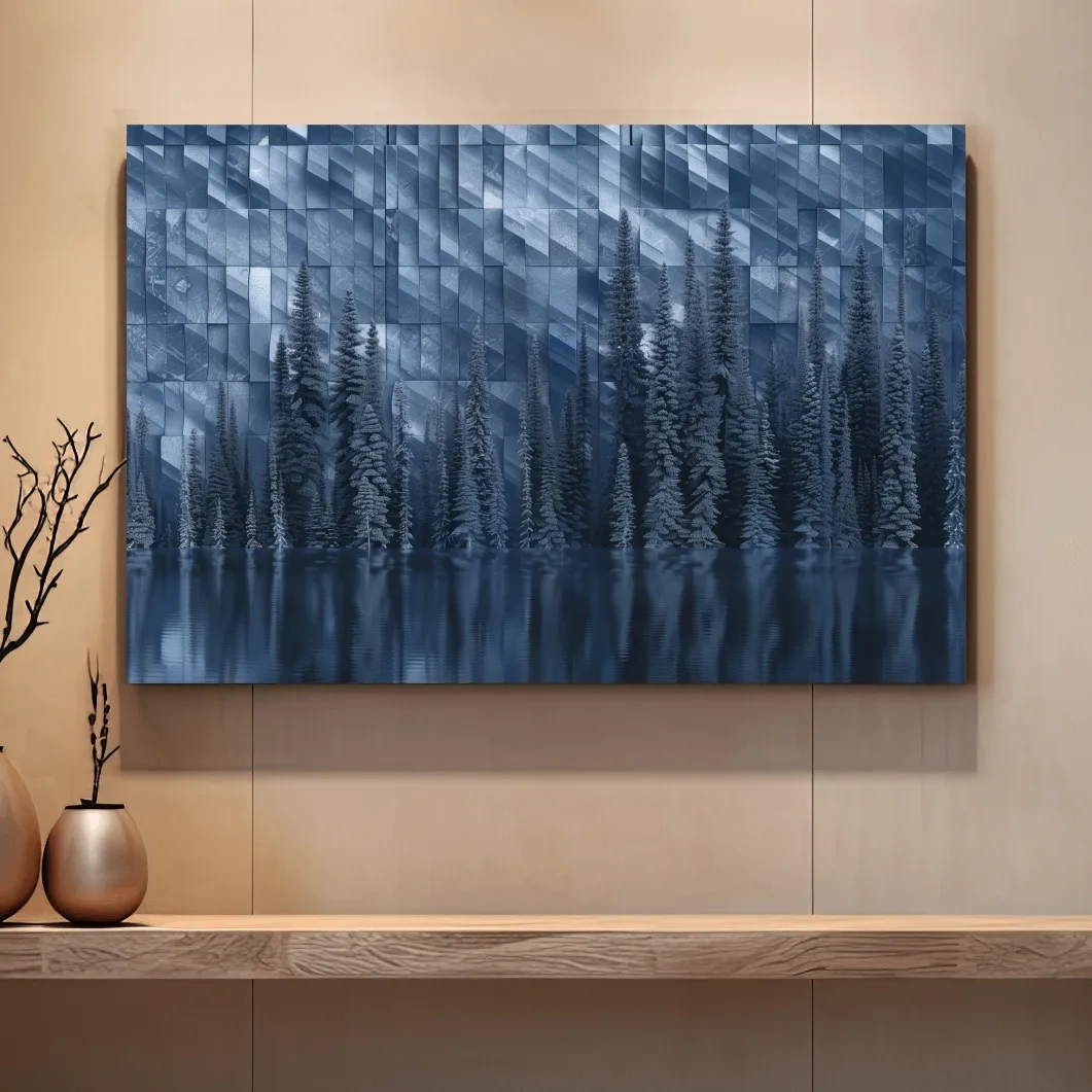 Geometric Digital Alpine Lake Artwork - Abstract Winter Landscape Wall Art
