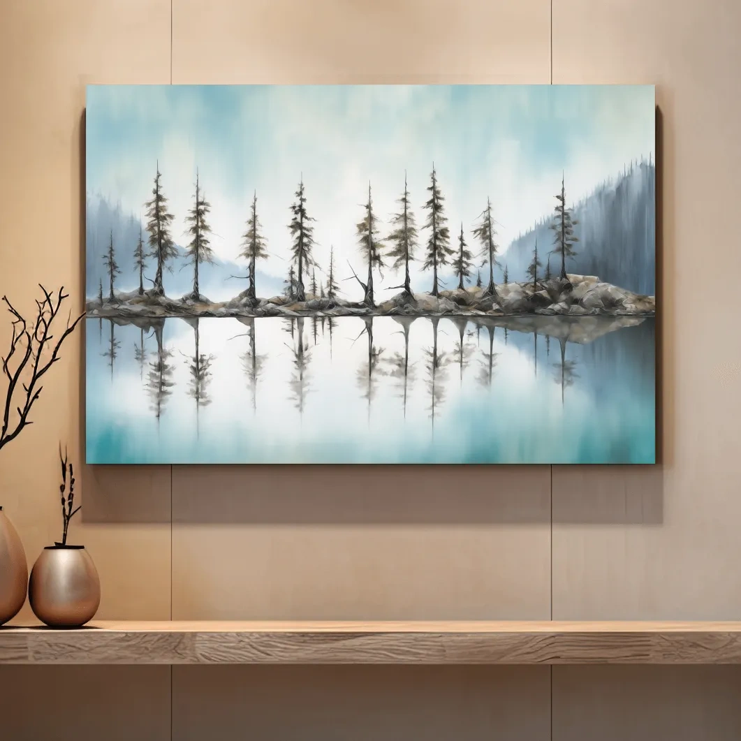 Minimalist Pine Tree Torqouise Alpine Lake Reflection - Pacific Northwest Wall Art