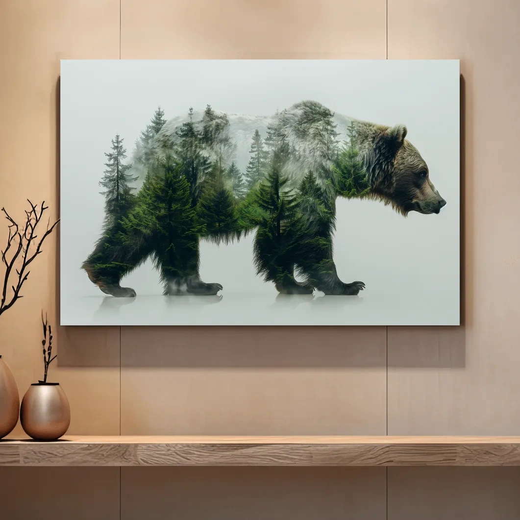 Grizzly bear artwork, double exposure forest art