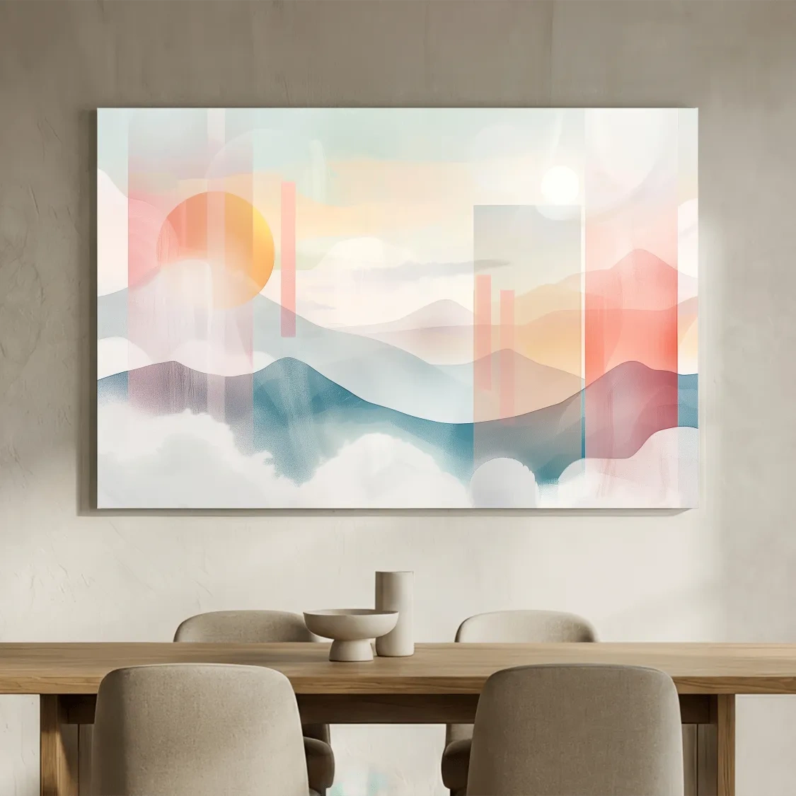 Abstract Pastel Mountain Sunrise Watercolor - Minimalist Geometric Wall Art
