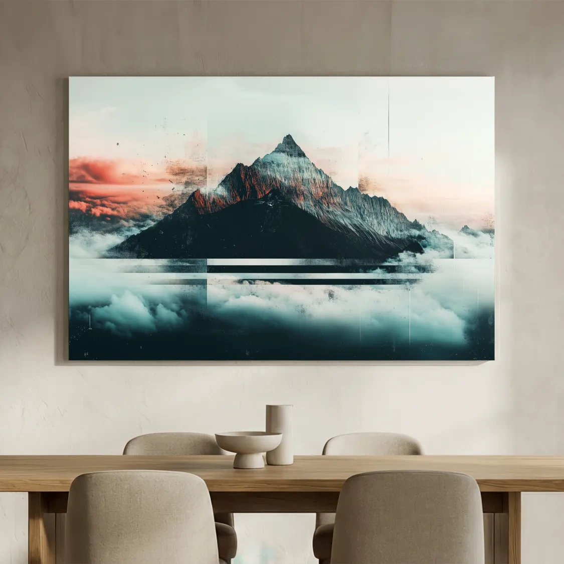 Abstract Sunset Alpine Peak Above Clouds - Glitch Style Mountain Wall Art