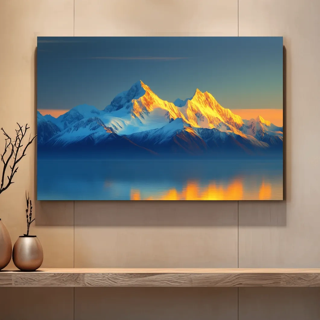 Photographic art, sunset golden hour over an arctic glacier