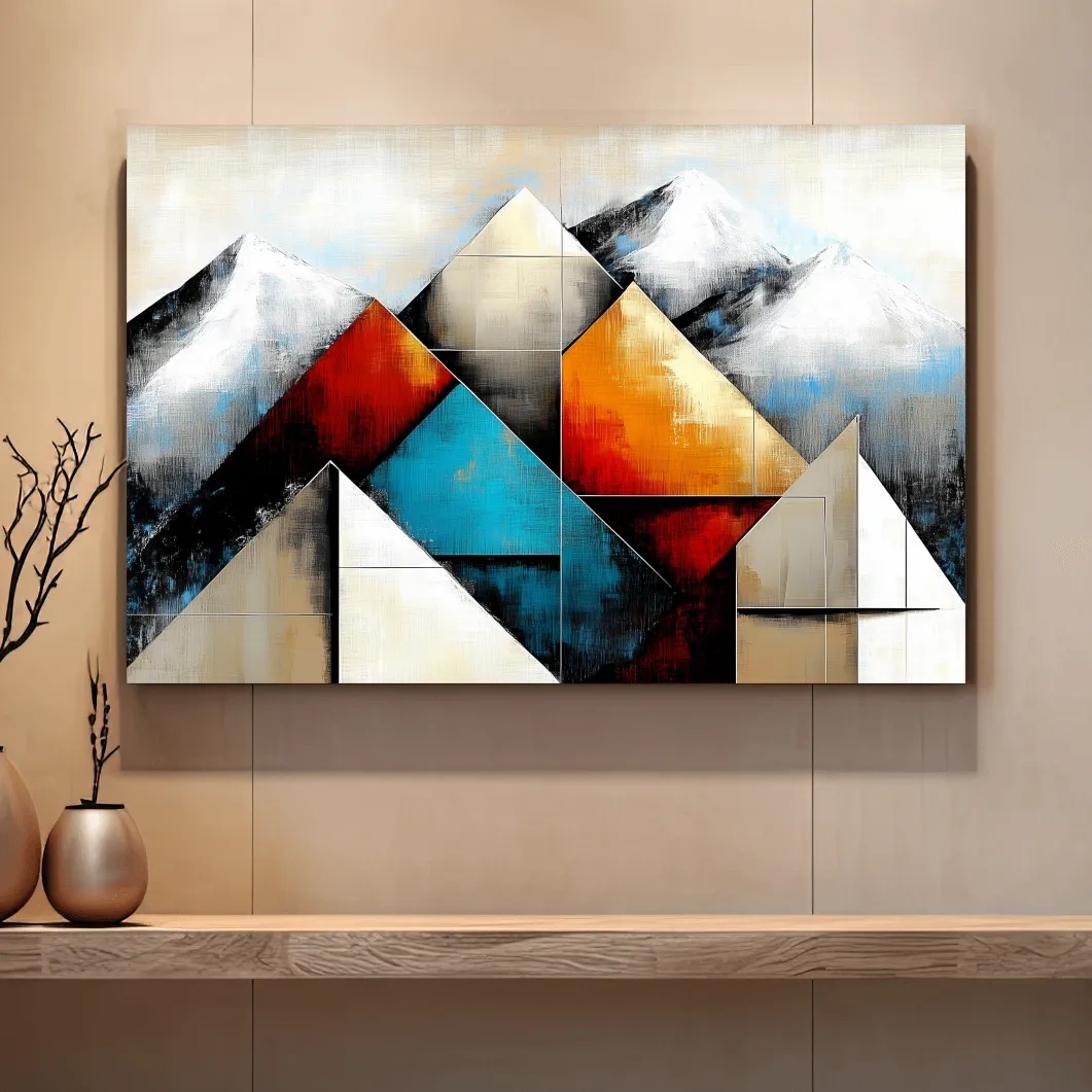 Geometric Abstract Mountain Glacier Painting - Modern Textured Style Wall Art