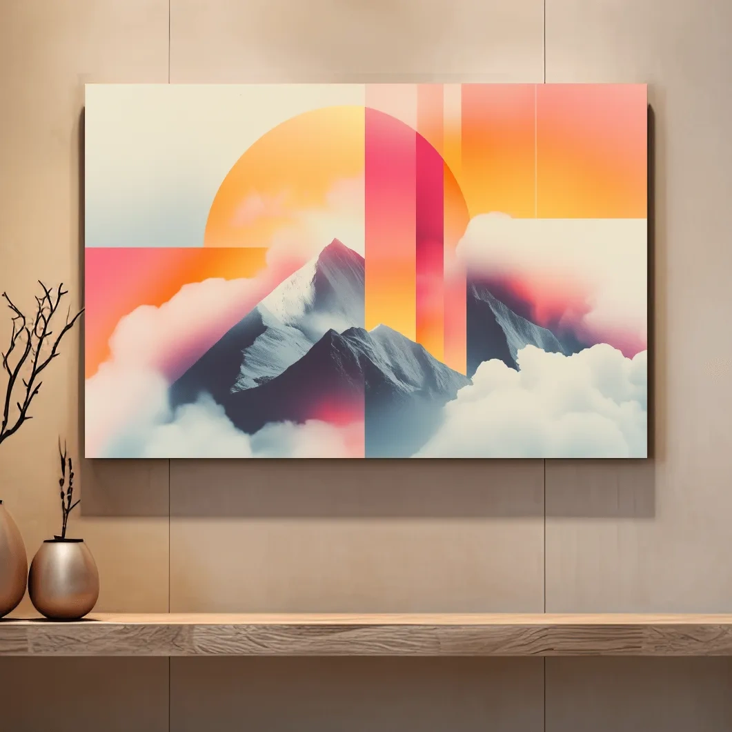 Surreal Retro Mountain Sunrise Wall Art - Abstract Artwork