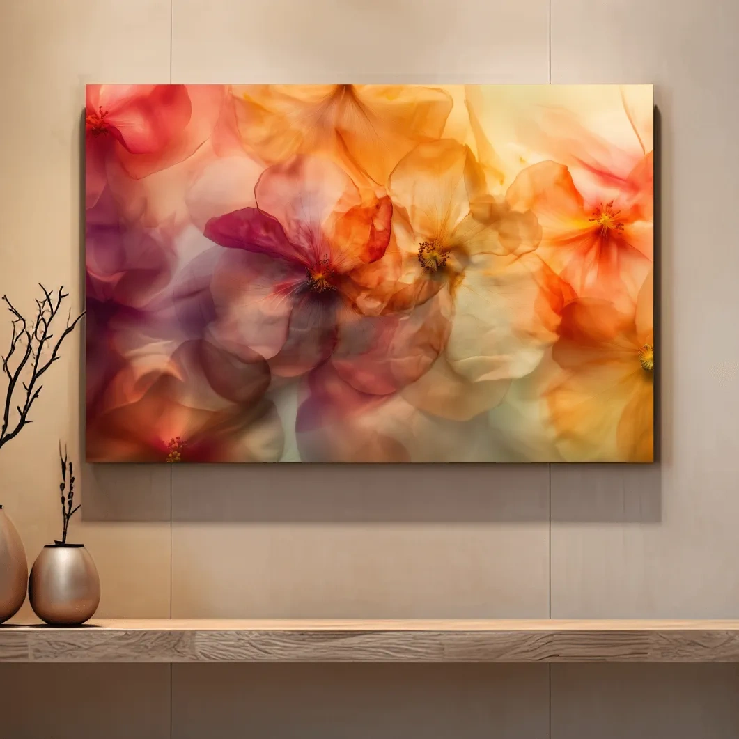 Oshibana style pressed flowers wall art print