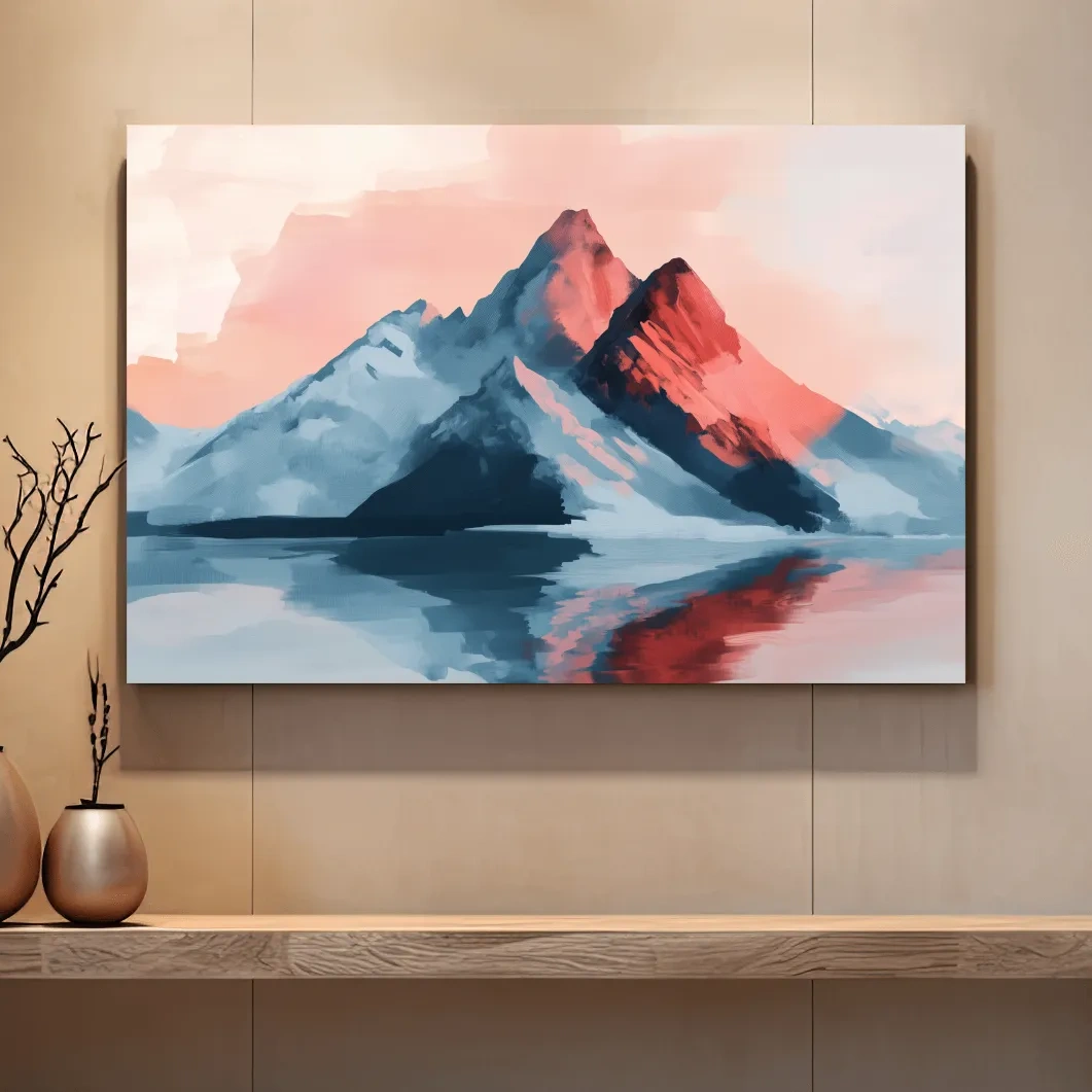 Pastel Alpine Mountain Sunset Painting - Glacier Reflection Wall Art