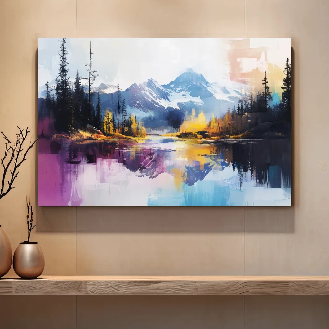 Vibrant colorful mountain wall art, abstract painting