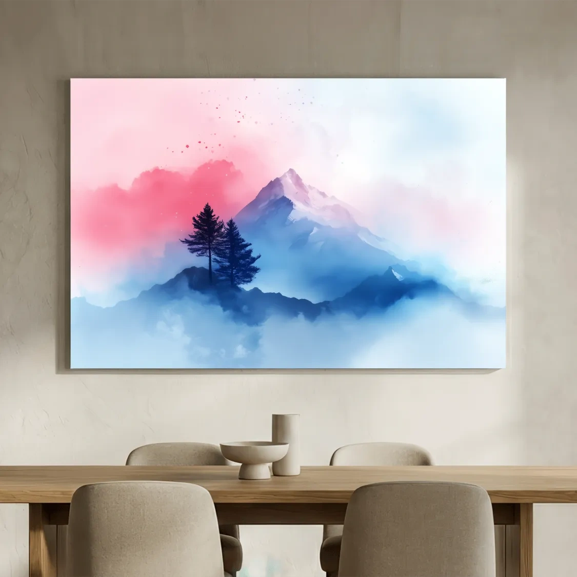 Pastel Watercolor Glacier Peak In The Clouds - Dreamy Alpine Wall Art