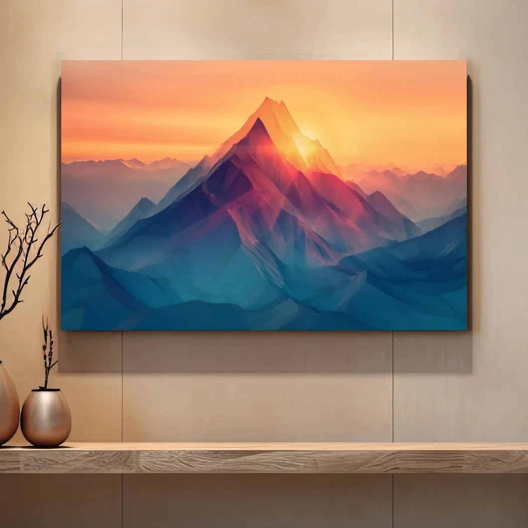 Vibrant Abstract Sunset Mountain Peak - Surreal Landscape Wall Art