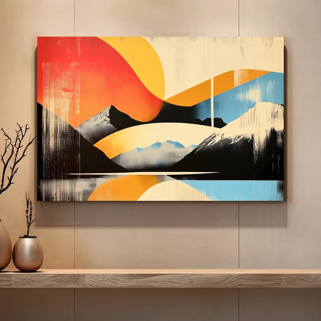 Geometric retro mountain poster artwork, dynamic abstract style
