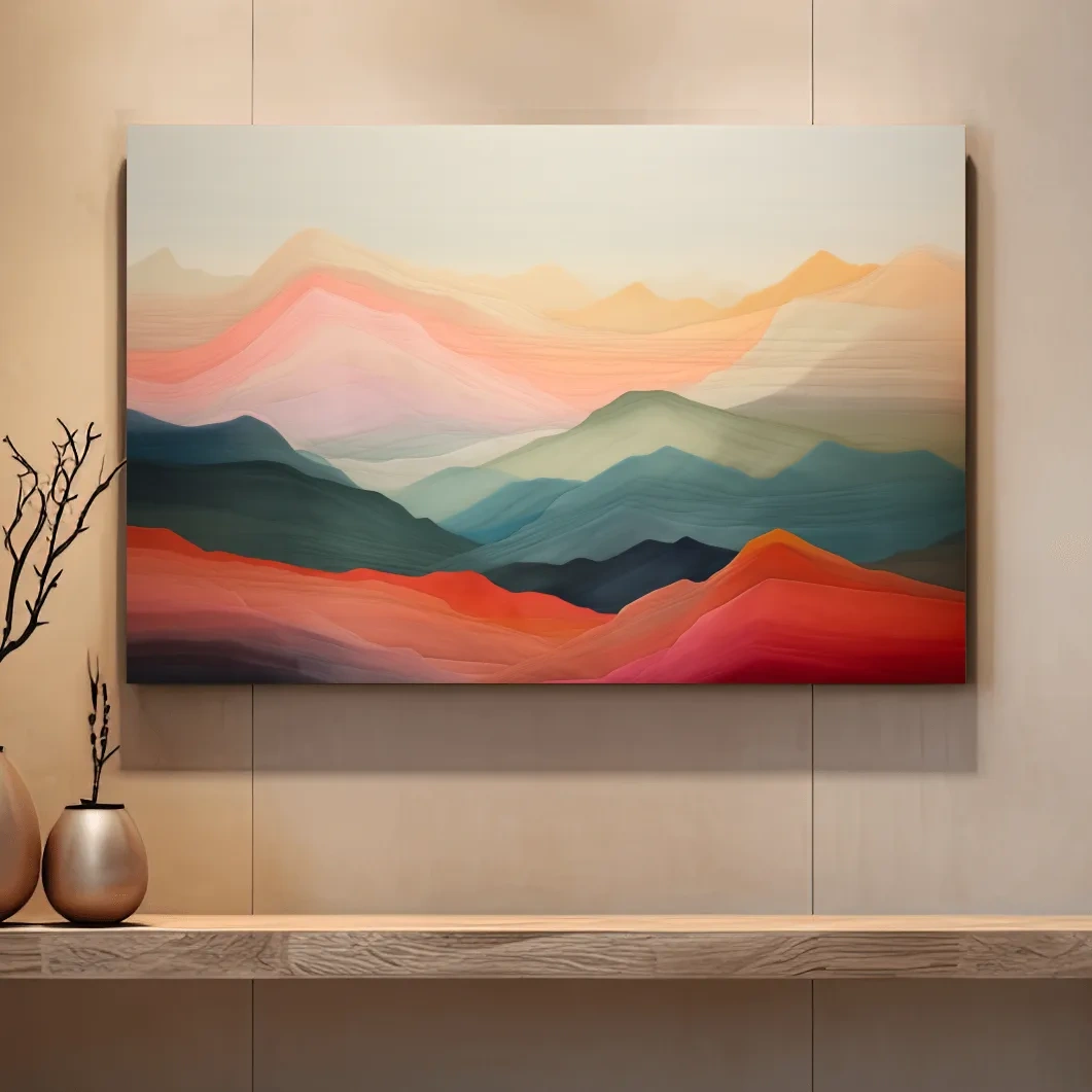 Dreamy Abstract Mountain Ranges In Warm Sunset Tones - Modern Landscape Wall Art
