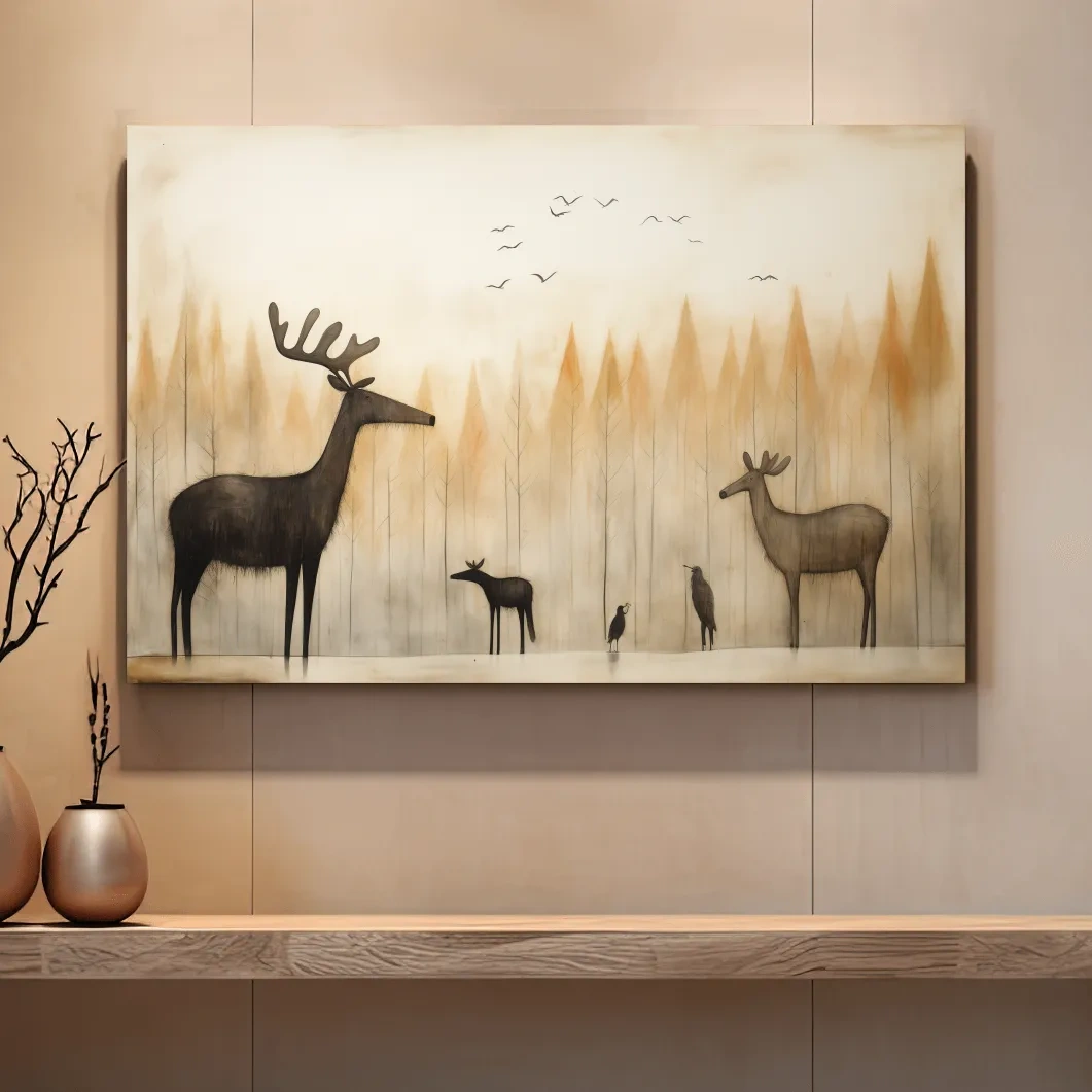 Quirky illustration of a deer family in the forest