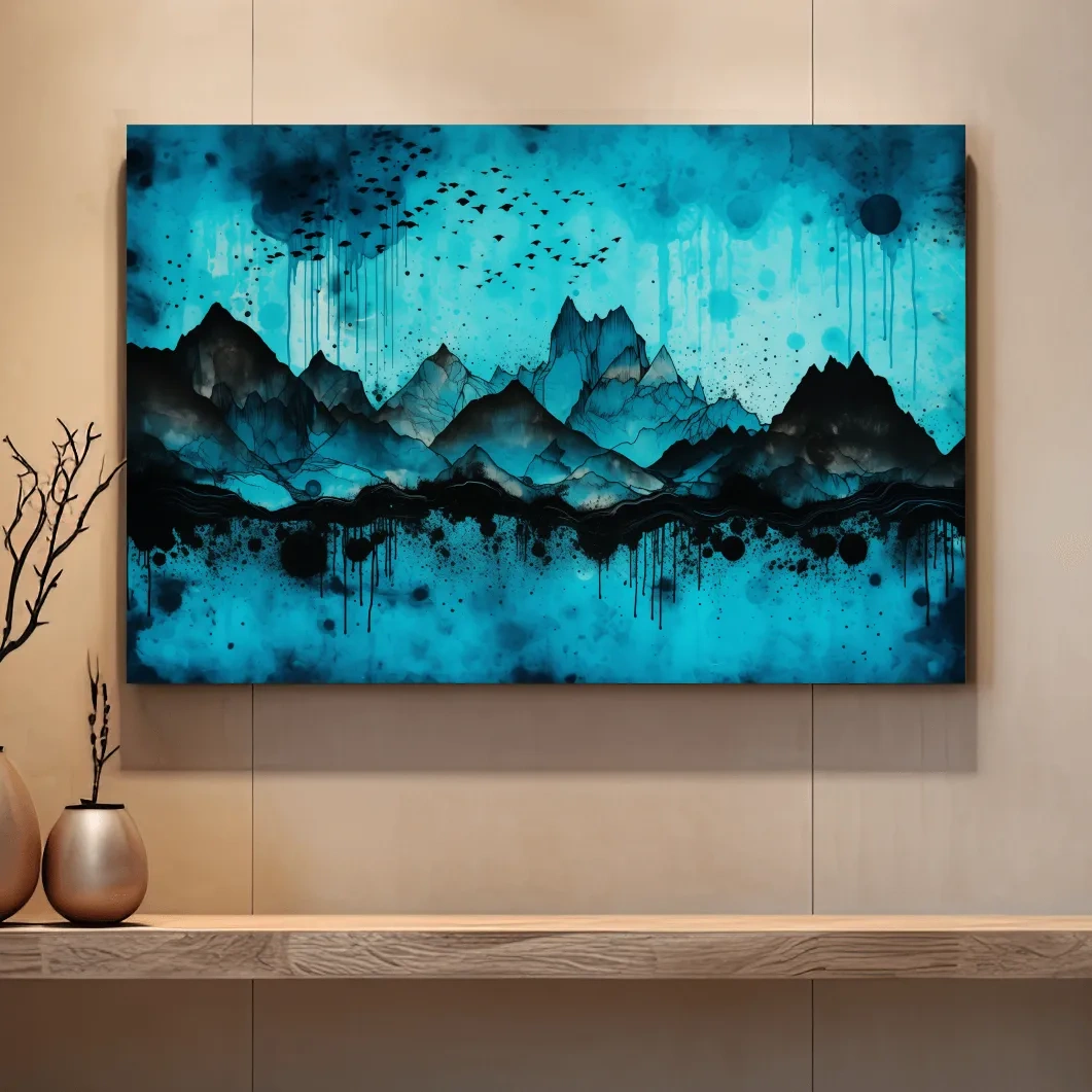 Ink Wash Mountain Range Artwork - Moody Abstract Watercolor Wall Art