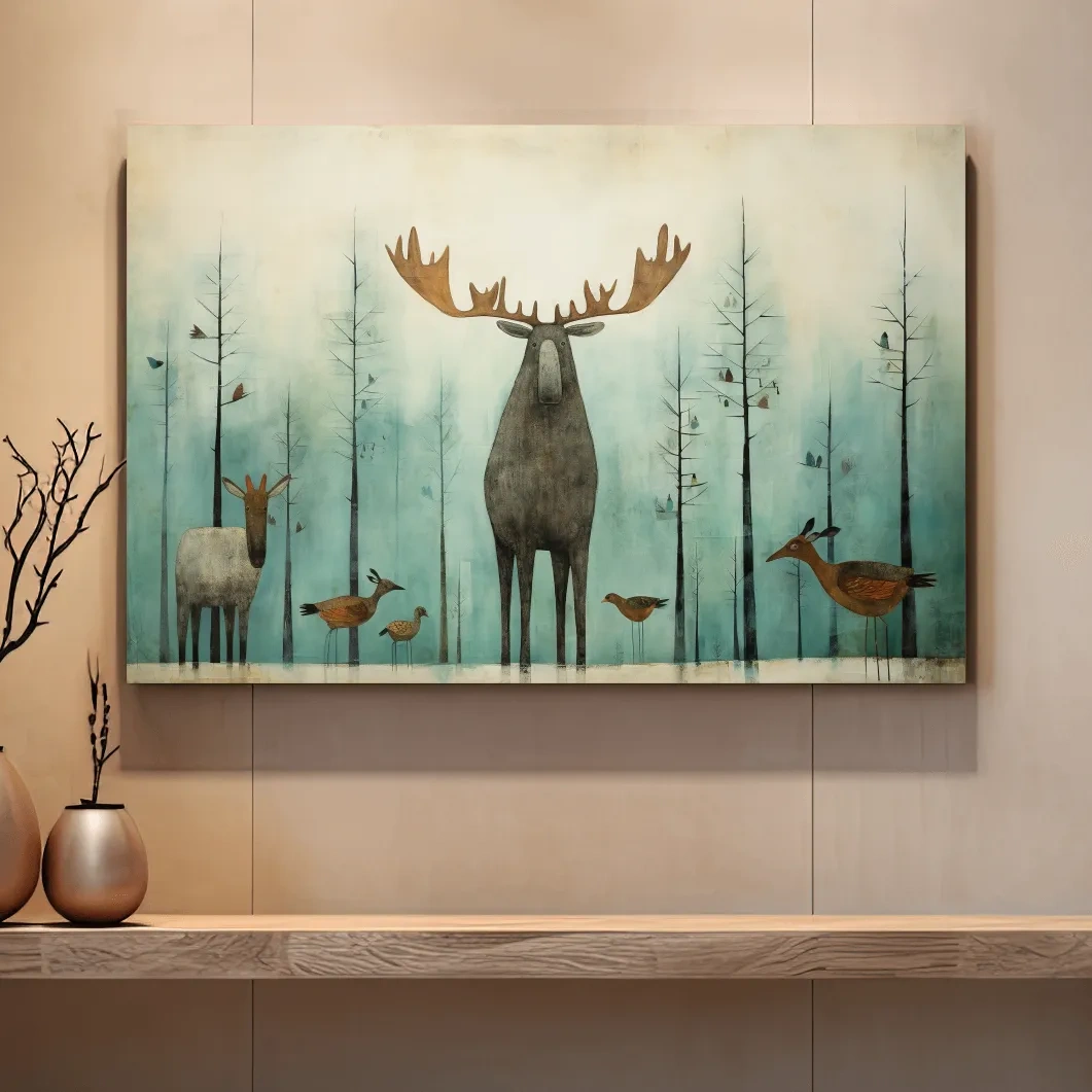 Whimsical Scandi Folk Art - Moose & Woodland Animals Wallart