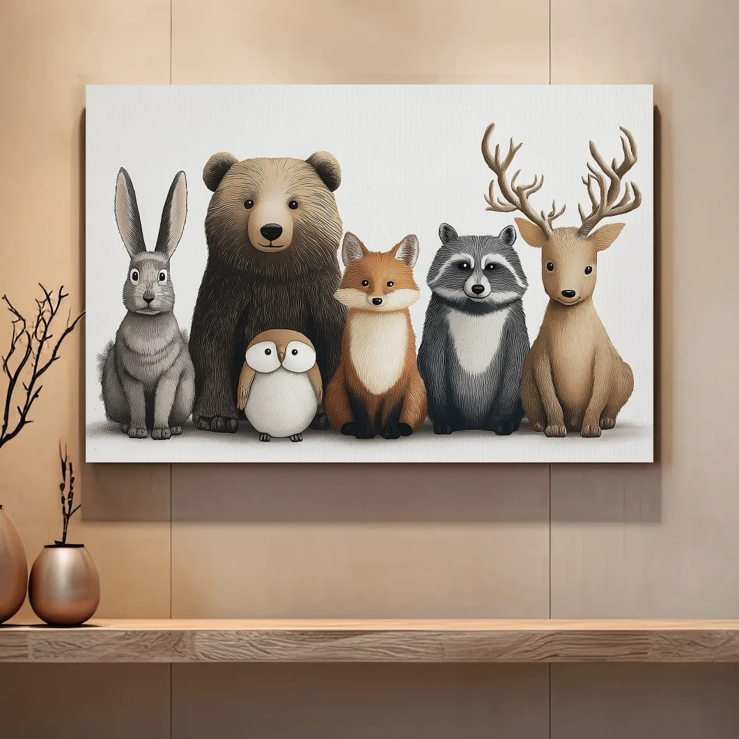 Adorable nursery woodland animals artwork, childrens room decor wall art