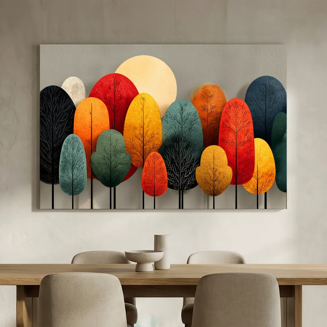 Mid-Century Abstract Autumn Forest Trees - Modern Scandinavian Landscape Artwork