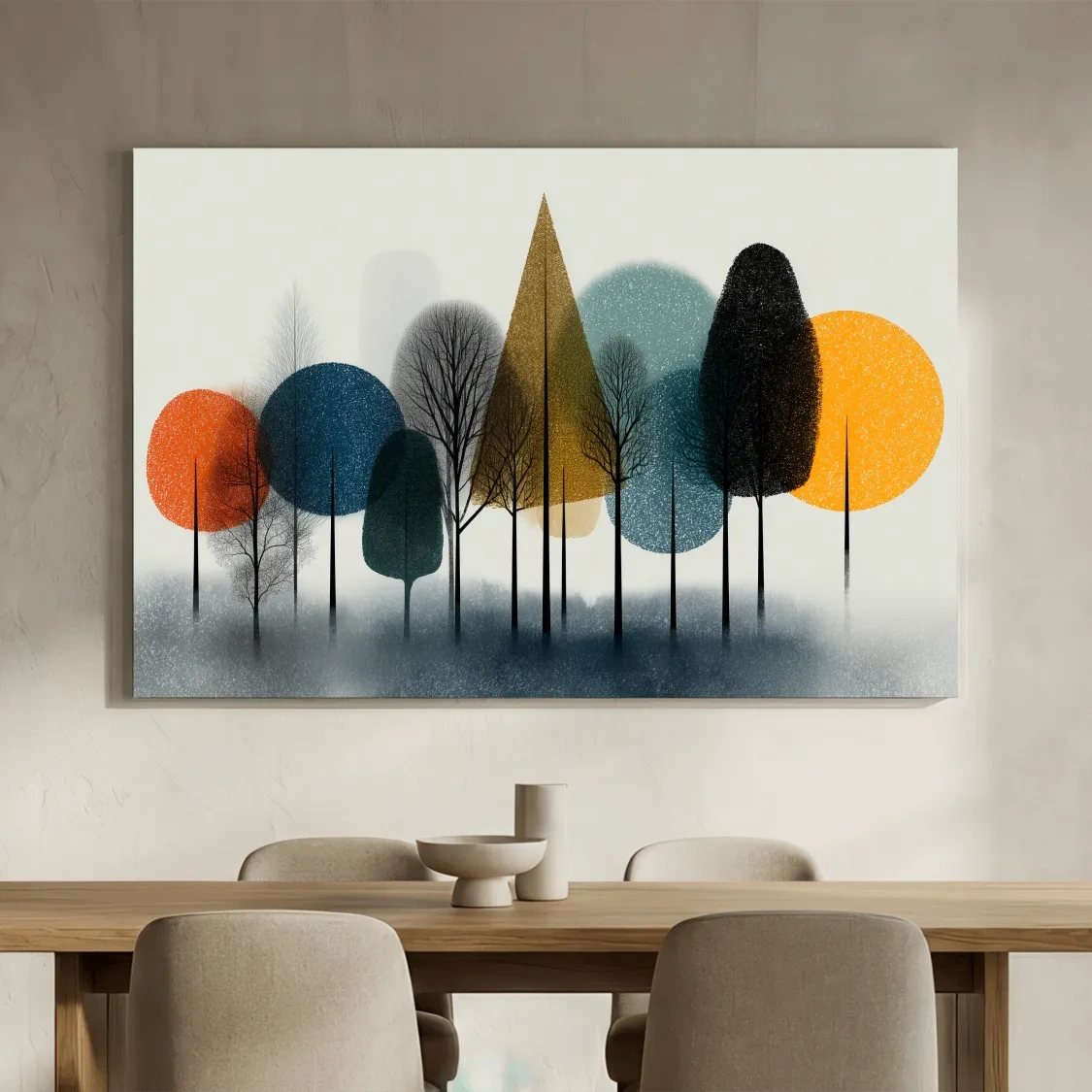Mid-Century Abstract Forest Trees - Modern Geometric Landscape Wall Art