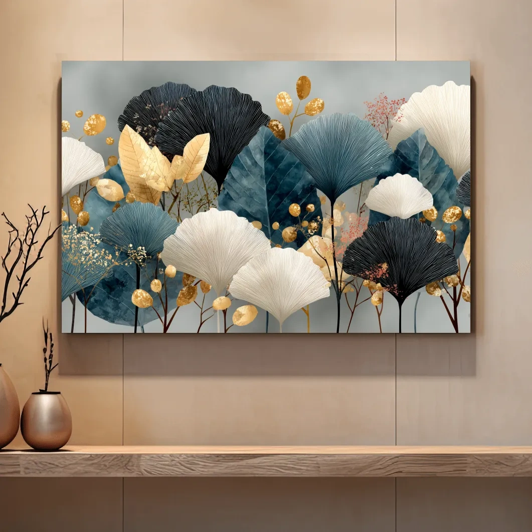 Luxe Ginkgo Leaves Botanical Illustration - Modern Japandi Wall Art