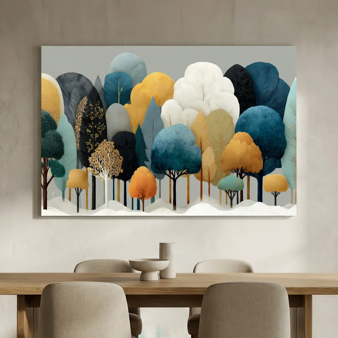 Scandinavian Winter Forest Trees Illustration - Modern Boho Nature Wall Art