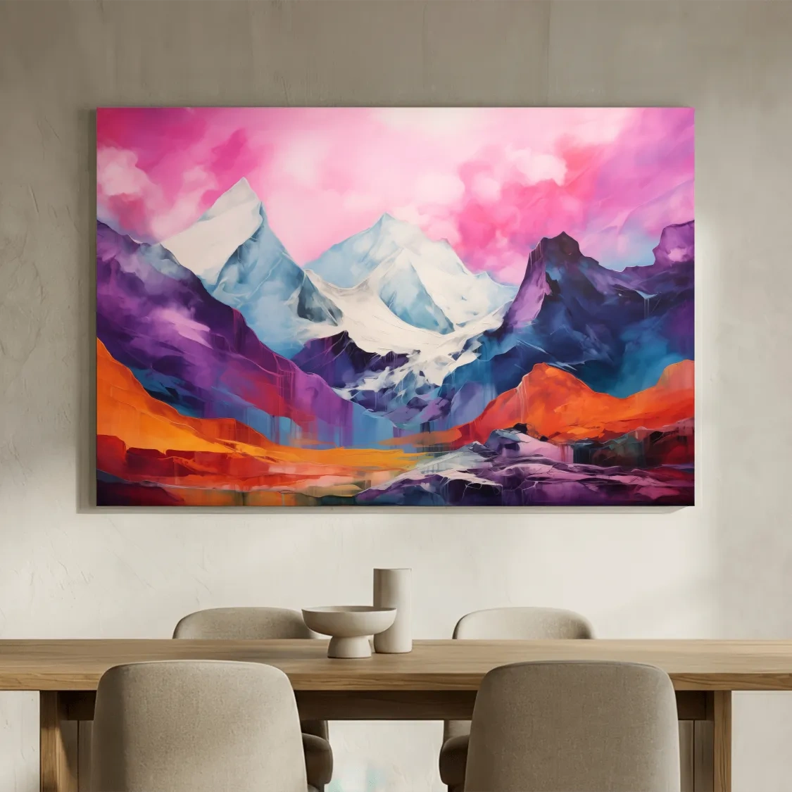 Vibrant Abstract Alpine Mountain Landscape Painting - Colorful Contemporary Wall Art