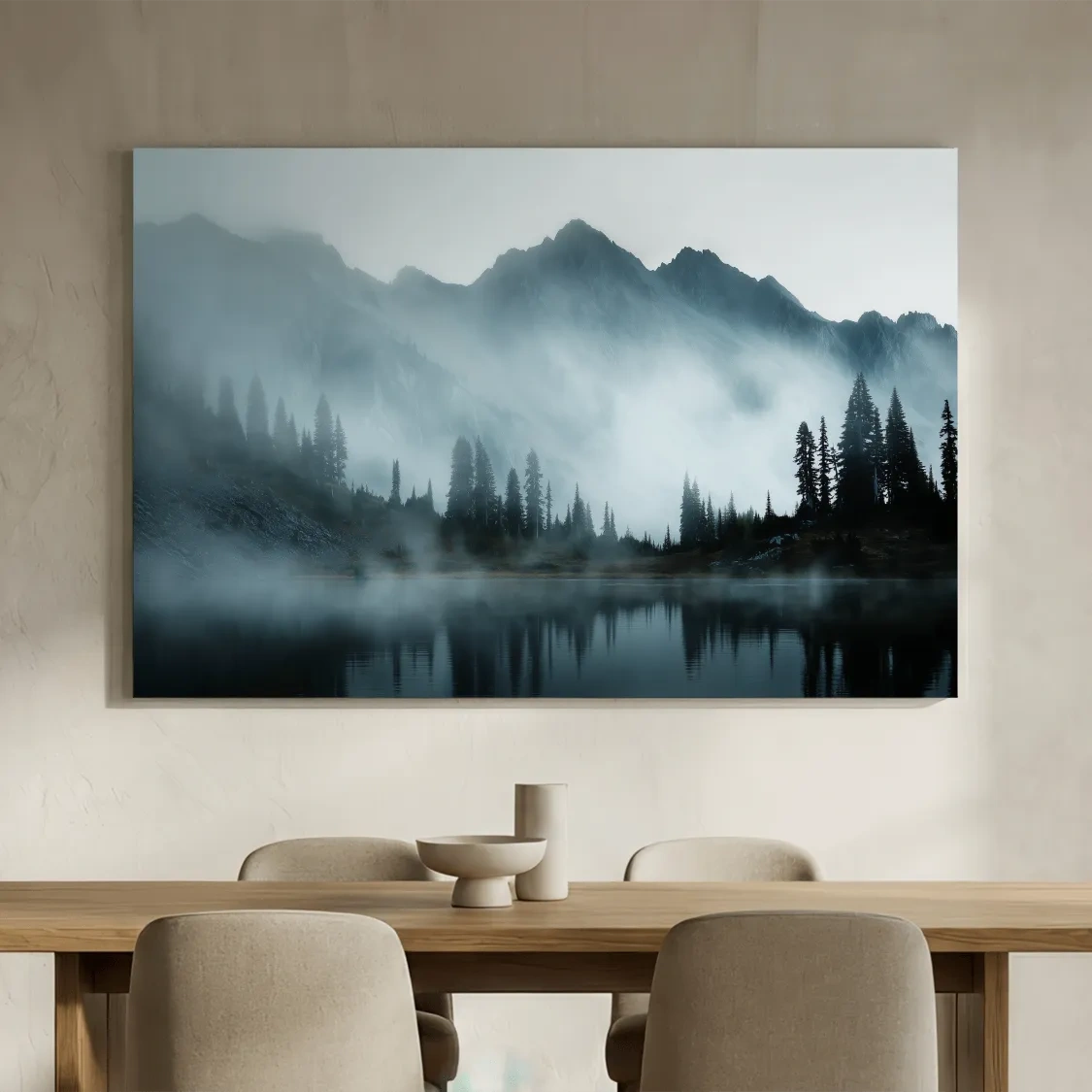 Moody Misty Mountain Lake Photography - Atmospheric Alpine Forest Wall Art